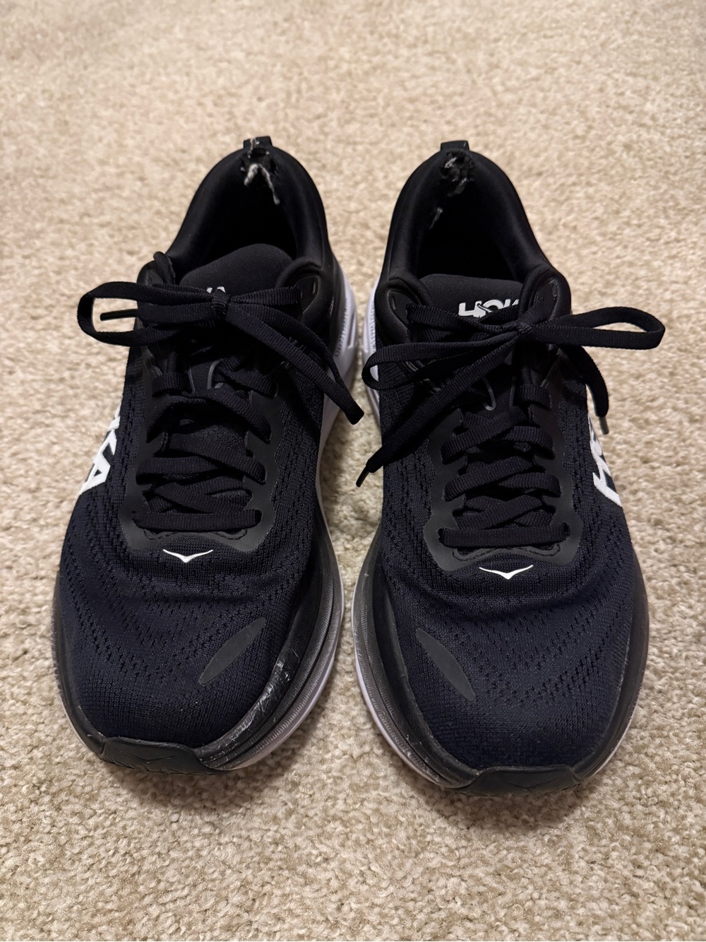 Hoka One One Women’s Black and White Running Sneakers, Size 8.5